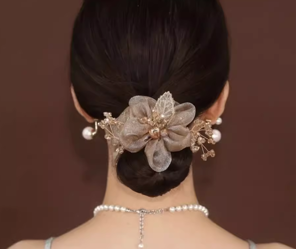 Korean Style Crystal Beaded Flower Hair Tie