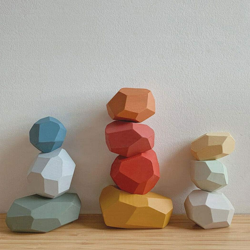 5 PCs Wooden Rocks Sorting Stacking Balancing Stones