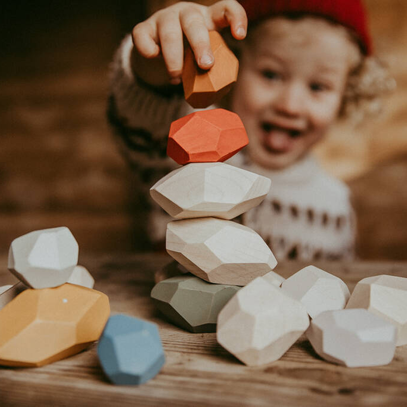 5 PCs Wooden Rocks Sorting Stacking Balancing Stones