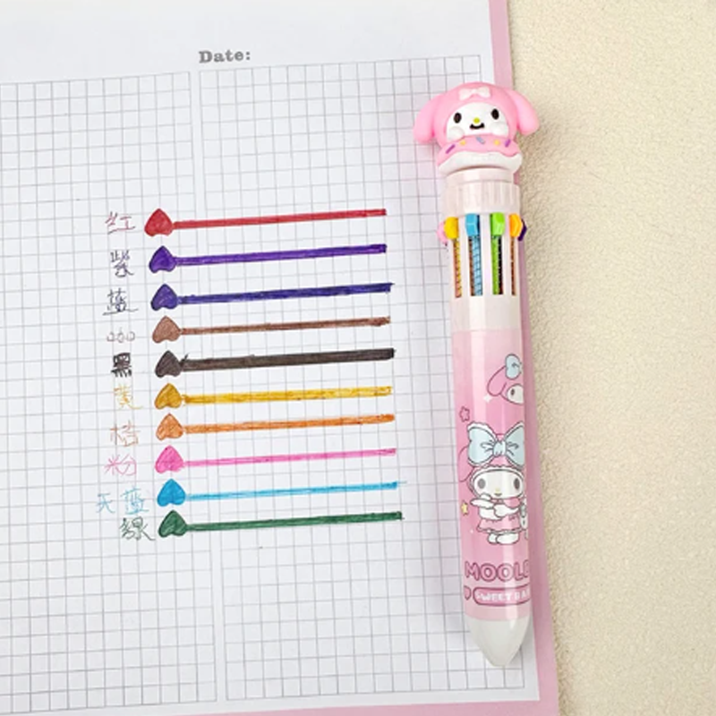 Sanrio Ballpoint Pen Kawaii Cinnamoroll Kuromi 10 Color Gel Pen Marker Graffiti Students Write Cartoon Stationery