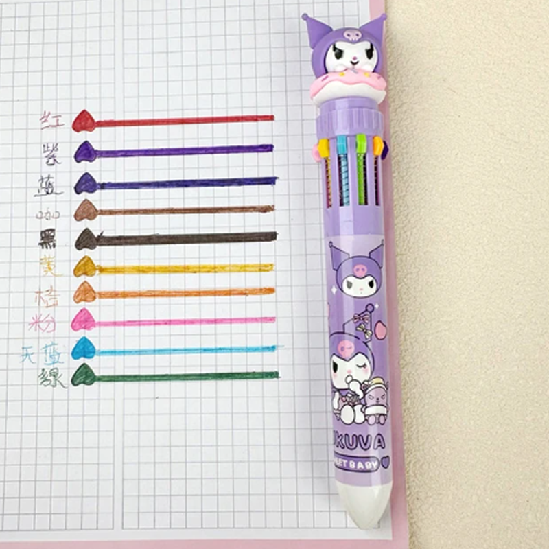 Sanrio Ballpoint Pen Kawaii Cinnamoroll Kuromi 10 Color Gel Pen Marker Graffiti Students Write Cartoon Stationery