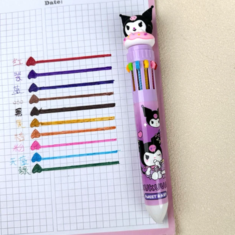 Sanrio Ballpoint Pen Kawaii Cinnamoroll Kuromi 10 Color Gel Pen Marker Graffiti Students Write Cartoon Stationery