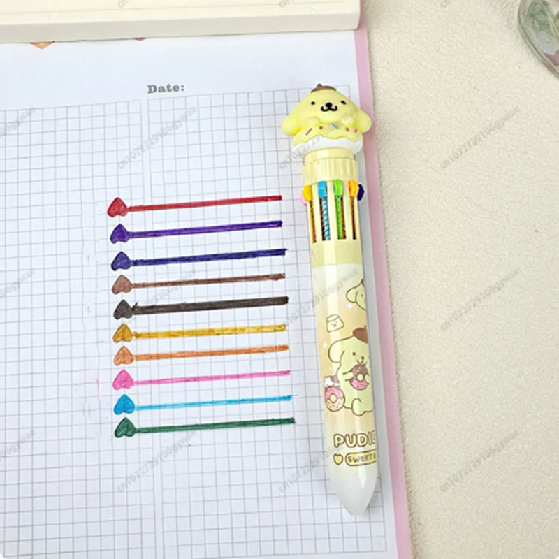 Sanrio Ballpoint Pen Kawaii Cinnamoroll Kuromi 10 Color Gel Pen Marker Graffiti Students Write Cartoon Stationery