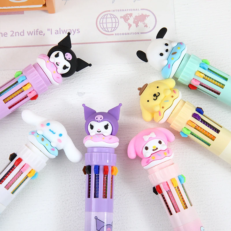 Sanrio Ballpoint Pen Kawaii Cinnamoroll Kuromi 10 Color Gel Pen Marker Graffiti Students Write Cartoon Stationery