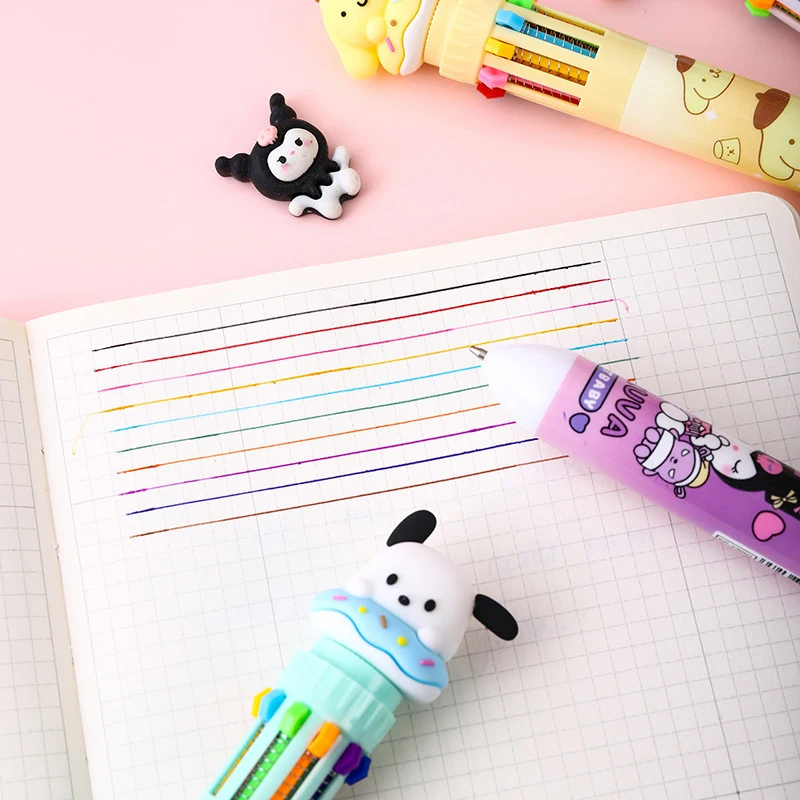 Sanrio Ballpoint Pen Kawaii Cinnamoroll Kuromi 10 Color Gel Pen Marker Graffiti Students Write Cartoon Stationery