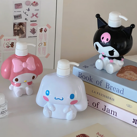 750ML Sanrio Cinnamonroll Kuromi Mymelody Cartoon Shampoo Conditioner Bottle Dispenser Refillable Containers for Liquid Soap