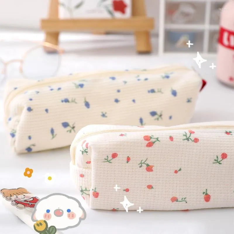 KOJA 1PC Kawaii Floral Fresh Style Pencil Bag Small Flowers Pencil